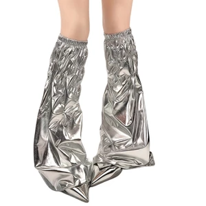YOI Nữ Chân Gaiters Có Kim Loại Bạc Bông Tai Kẹp Cô Gái Punk Da PU Giữ Ấm Chân Baggy Grunge loe Tất Streetwe