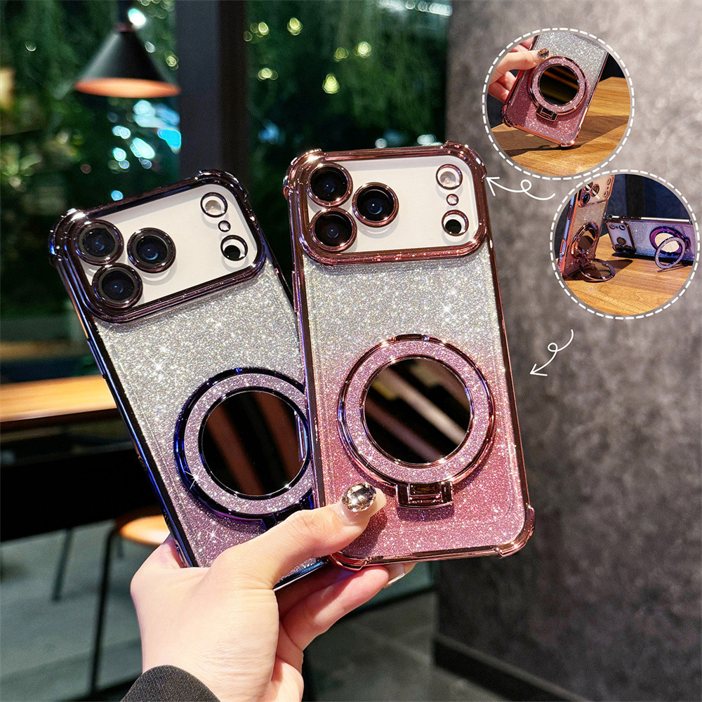 Ốp điện thoại đứng gương cho IPhone 17 Pro Max Air 11 12 13 14 15 16 Pro Max 16 plus Vỏ có Camera Bảo vệ toàn diện Vỏ chống sốc Vỏ cứng Vỏ bảo vệ điện thoại