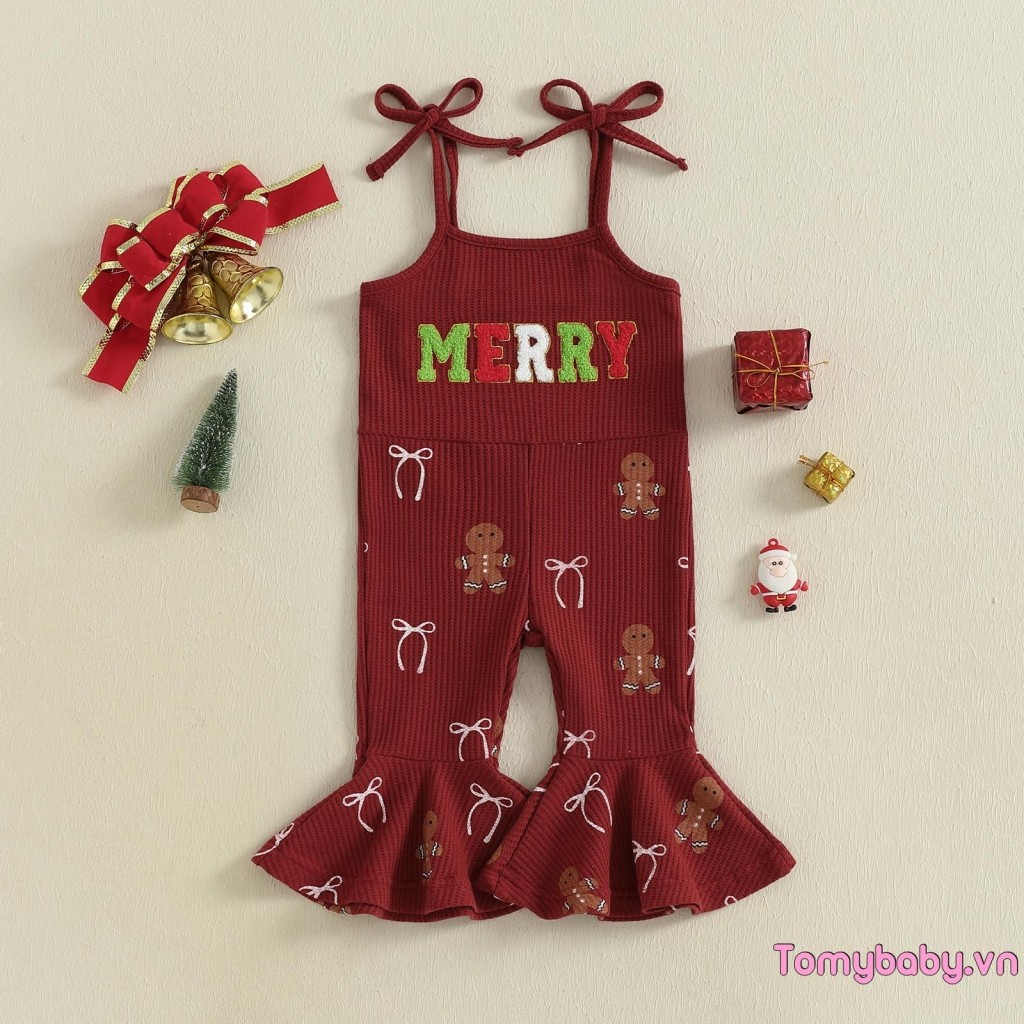 Bộ áo liền quần Giáng sinh cho bé gái Dây buộc không tay Dây đeo Gingerbread Man In áo liền quần