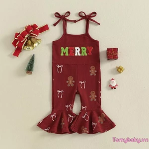 Bộ áo liền quần Giáng sinh cho bé gái Dây buộc không tay Dây đeo Gingerbread Man In áo liền quần