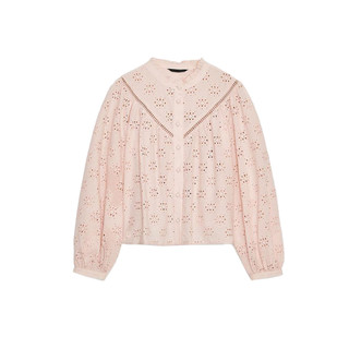Áo Sơ mi Zara made in Morocco thêu đột rỗng cổ tròn bèo màu nhẹ nhàng
