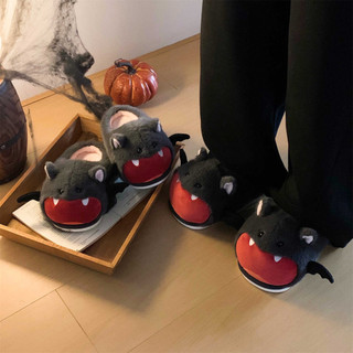 XIXITIAO dép bông cho nam nữ, dễ thương, hình dơi, thời trang Halloween, ấm áp và thoải mái