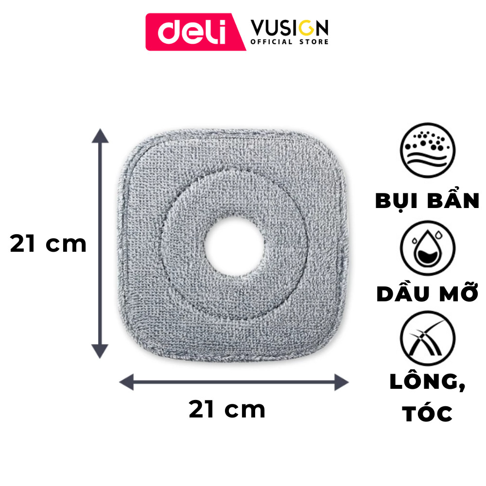 Bông lau nhà thay thế bộ cây lau nhà tách nước bẩn Deli - Loại vuông và Tròn