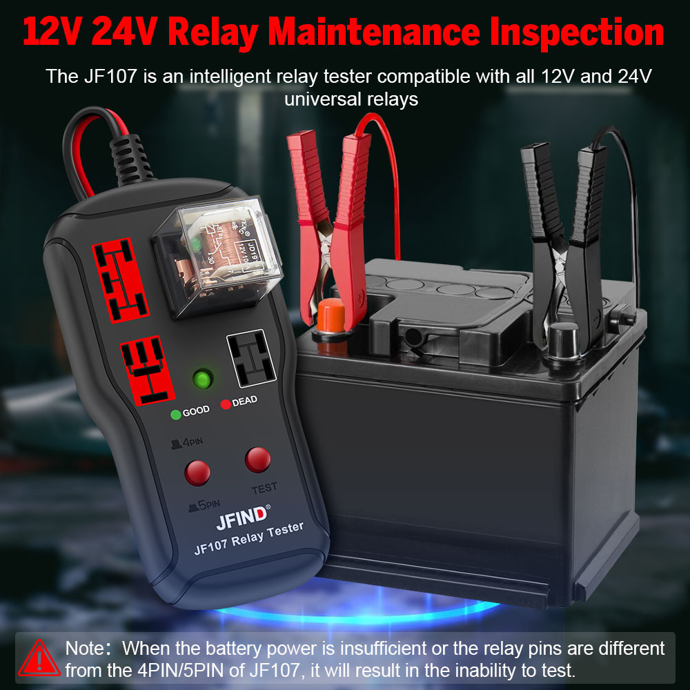 JFind JF107 Máy kiểm tra rơle ô tô 12V/24V, chẩn đoán rơle LED