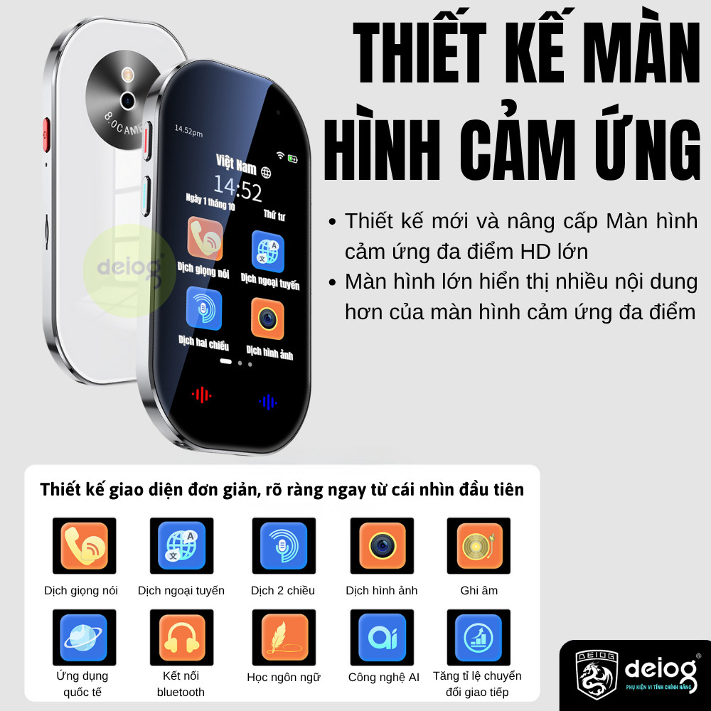 Máy Phiên Dịch D6 Thông Minh  – Phiên Dịch Đa Ngôn Ngữ, Hỗ Trợ 142 Ngôn Ngữ Online / Offline