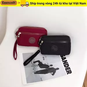 Túi xách nữ ESSENCEH, Ví dài dung tích lớn màu trơn, Ví đựng tiền xu hai lớp có dây kéo chống nước