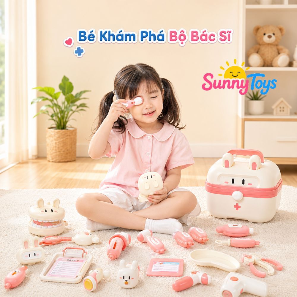 Bộ Bác Sĩ Thỏ 36 Chi Tiết SunnyToys - Vali Khám Bệnh Dễ Thương Cho Bé Chơi Nhập Vai