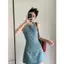 Váy Denim không tay màu xanh cổ điển Thiết kế mùa hè Niche Slim-fit Slimer Look Temperament Váy hông