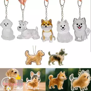 TOPTOOLCX Mặt dây chuyền lưu trữ lông thú cho chó, Móc khóa lưu niệm di động trong suốt dễ thương, Quà tặng DIY Phụ kiện lưu trữ lông thú Viên nang hình chó Móc khóa người yêu thú cưng