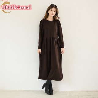 Váy một mảnh dài tay mùa thu đông cho bé gái Váy chui đầu dài xoay lớn phiên bản Váy một mảnh hẹp phong cách Nhật Bản Váy dài dáng rộng sàn @ -