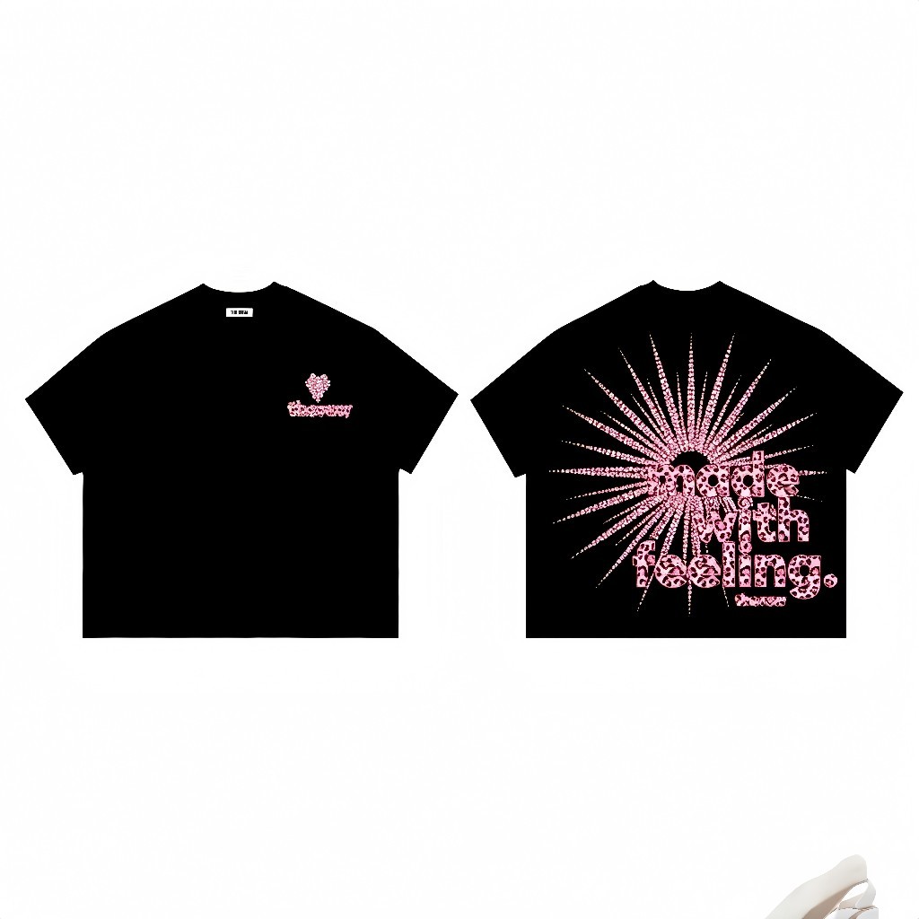 （Giao hàng 24h）Angela Áo Thun Boxy Local Brand Tay Ngắn Cotton" MADE WITH FEELING " Áo Phông Forrm Rộng Unisex Nam