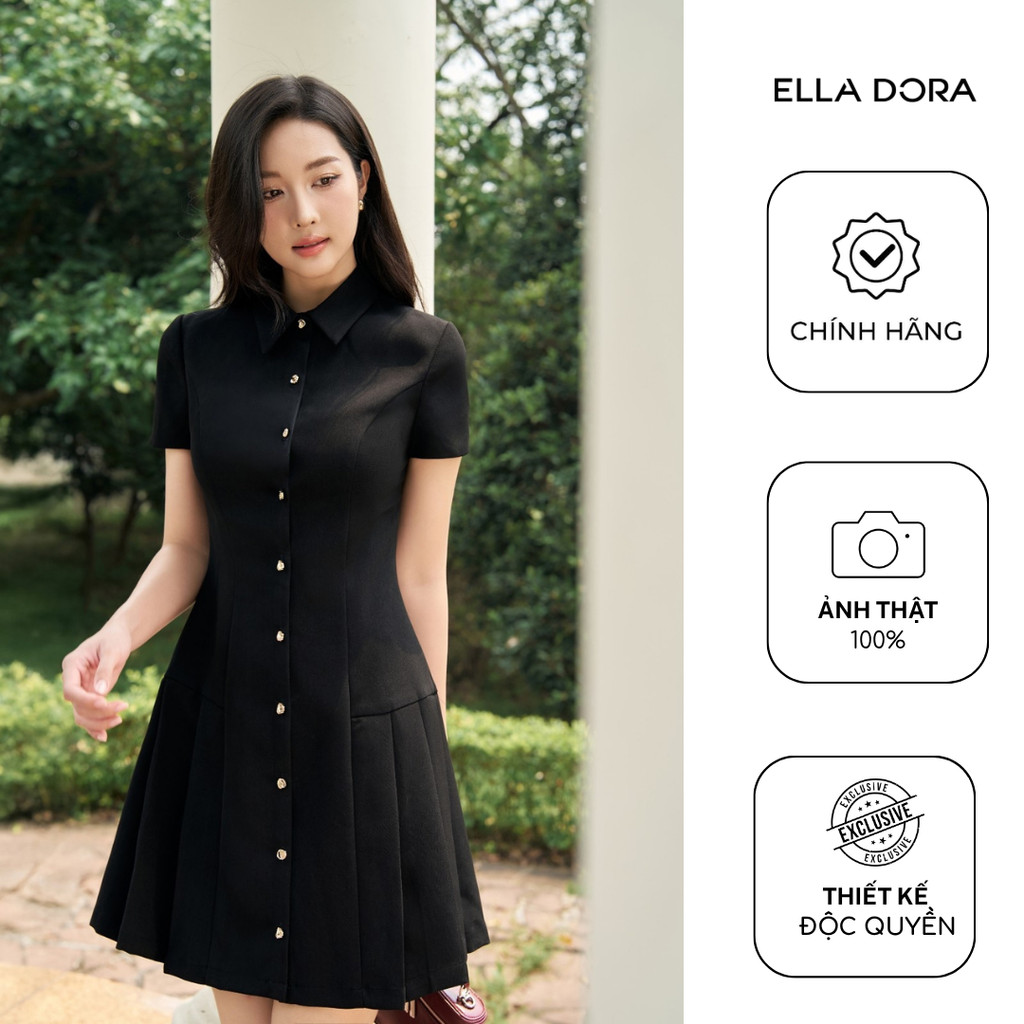 Đầm mini nữ ELLA DORA thiết kế form tôn dáng xếp ly thanh lịch dễ mặc 4 mùa 2 màu ĐỎ/ĐEN [D291]
