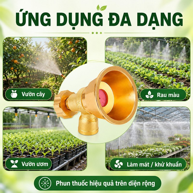 Đầu Phun Nước đồng Ren Trong 14mm Vòi Tưới Cây Tăng áp Xoay Chỉnh Tia Nước Rửa Xe Sân Vườn