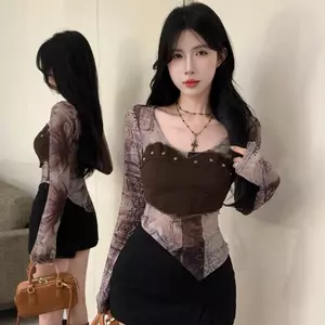 Hot Girl Pure Desire Style Tie-Dye Design Feel Summer Phong cách mới Tube Top Stitching Gạc Áo thun khí chất