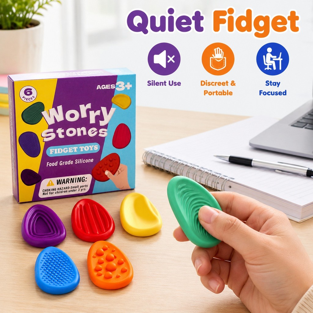 6 Chiếc Có Họa Tiết Silicon Giảm Căng Thẳng Đá Di Động Bỏ Túi Fidget Đồ Chơi Làm Mát Lo Lắng Đá Để Giảm Cảm Xúc
