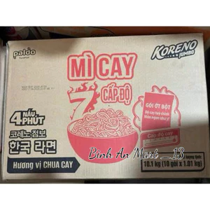 Thùng Mì KORENO JUMBO ( thùng 100 gói ) các vị Kim chi , Bò Cay, mỳ 7 cấp độ