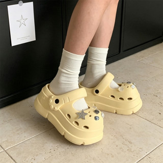 XIXITIAO Mary Jane Dép Nữ Ngôi Sao Mùa Hè Phong Cách Mới Ngoài Trời Hai Cánh Đế Dày 7cm