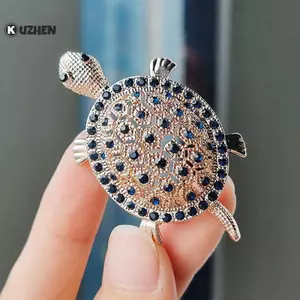 KUZHEN Vintage Kim Cương Giả Hoạt Hình Dễ Thương Rùa Động Vật Thổ Cẩm Dành Cho Nữ Áo Khoác Quần Áo Phụ Kiện Trâm Cài Áo Trang Sức Dự Tiệc Quà Tặng HOT