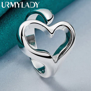 URMYLADY Bạc 925 Trái Tim Charm Nhẫn Nữ Cưới Đính Hôn Trang Sức Thời Trang