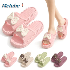 Dép Gia Đình METUBE, Dép Nơ Nữ PVC Chống Trơn Trượt, Đế Mềm Dễ Thương 4 Màu Dép Phòng Tắm Nhẹ Mặc Hàng Ngày