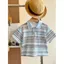 Trẻ em (90-150) Áo sơ mi Polo thoáng khí sọc sọc mỏng mùa hè + Quần short Denim rách thô Bộ đồ hai mảnh