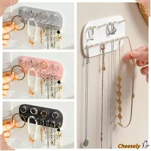 Giá để đồ trang sức CHEESELY, Giá trưng bày vòng cổ bông tai treo tường không đục lỗ, Giá lưu trữ đồng hồ móc chìa khóa đa chức năng PP có thể điều chỉnh