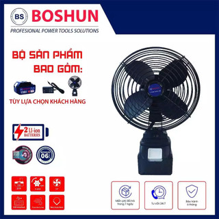 Quạt pin BOSHUN BS-Q08, 4 Cánh quạt, Lồng 8 inch, Chân pin phổ thông