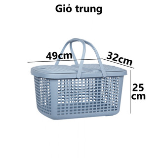 Giỏ đi sinh nhựa VIỆT NHẬT - Làn có nắp, quai xách, đựng đồ, quần áo mẹ bé - 2600/1/2
