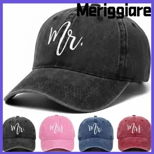 Mũ thêu Mr Mrs MERIGGIARE, Mũ bóng chày cặp đôi Cotton giặt cổ điển, Mũ bóng chày thông thường thoáng khí có thể điều chỉnh