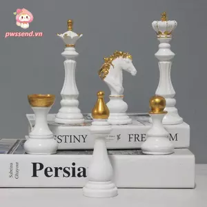 Bức tượng cờ vua PWSEND, Đồ trang trí cờ vua quốc tế bằng nhựa đen trắng, Bộ sưu tập chất lượng cao Đồ chơi cờ vua Tượng trang trí nội thất