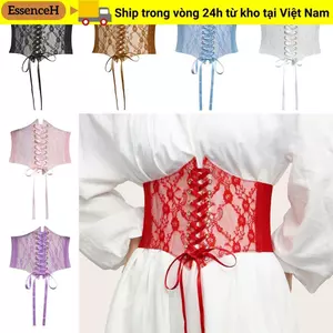 Thắt lưng Corset ren ESSENCEH, Thắt lưng thêu hoa lụa rộng co giãn, Thắt lưng cơ thể giảm béo bằng da PU co giãn thời trang DIY cho váy Quần áo hàng đầu