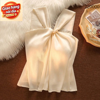 Giao hàng nội địa từ Việt Nam Áo tank top satin sheer nút thắt phía trước, phù hợp cảwear hằng ngày và tiệc tùng