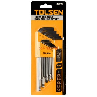 Bộ lục giác hệ inch hãng Tolsen 13 chi tiết đầu bi 20090 thép cr-v đen, chịu nhiệt tốt