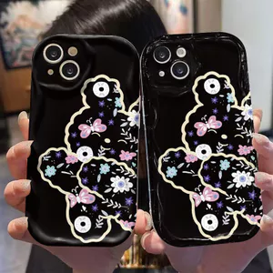 Ốp Lưng Cho Redmi Note 14 13 12 11 10 8 13T 14T 15T Pro A5 A3 A2 A1 14C 13C 12C 11A 10C 9A 9C Poco C75 C65 C61 C55 C31 Kem Sóng Cong Cạnh Họa Tiết Hoa Thỏ NYK482