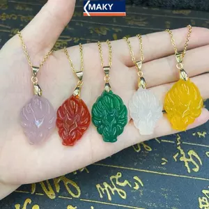 MAKY Chín Cánh Cáo Mặt Dây Xích Nelace Unisex Động Vật Trung Quốc Tay Khắc Cáo Nam Nữ Luy Trang Sức Quà Tặng VN