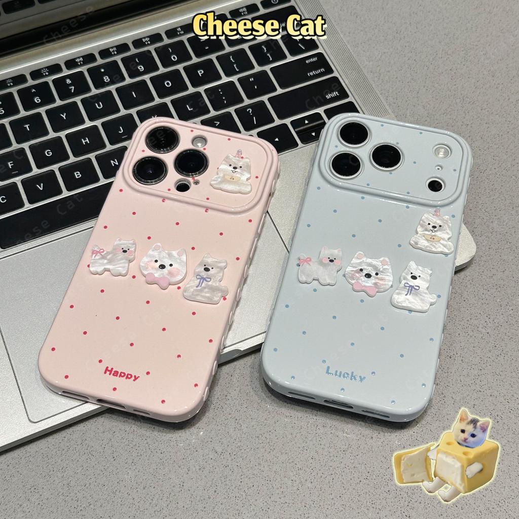 Ốp điện thoại hình cún con chấm bi dễ thương cho iPhone 17 11 12 13 14 15 Plus Xs Max XR 7 Plus 16 Pro Max