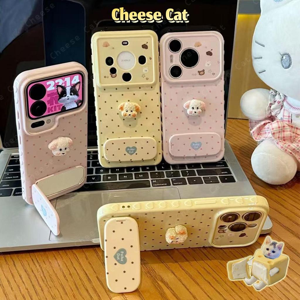 Ốp điện thoại có đế gương 3D hình cún con dễ thương cho iPhone 17 Pro Max 11 12 13 14 15 16 Plus