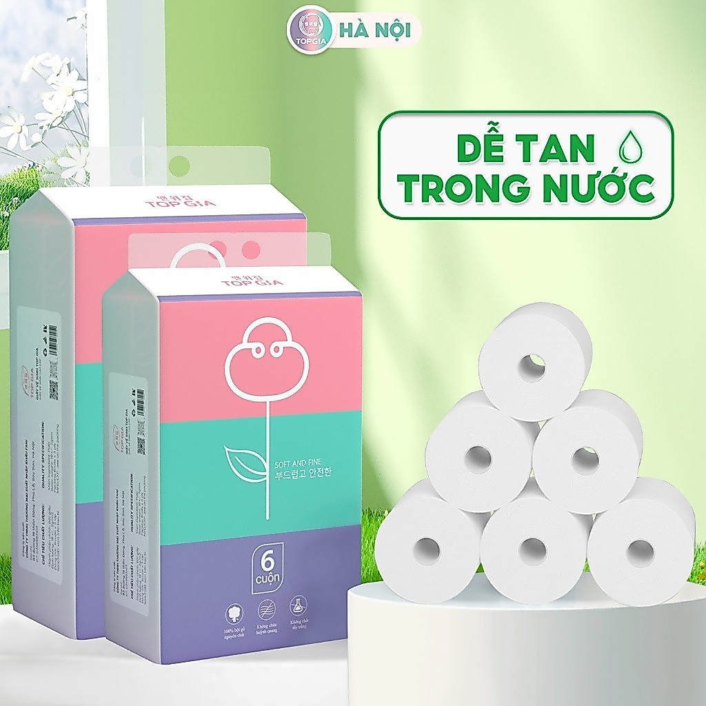 Giấy vệ sinh có lõi cuộn bịch 6 gói Top Gia, khăn giấy lau 3 lớp siêu dai và không bị mủn - SHOP RẺ HN