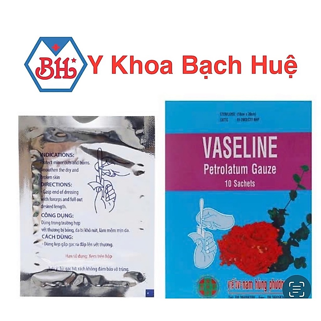 Gạc Vaseline  Hộp 10 miếng).Gạc Vaseline làm mềm mịn da hỗ trợ bảo vệ vết thương
