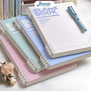 Sổ còng bìa lót màu Pastel Blank Book làm vở tập học sinh, planner, sổ ghi chép + Ruột Giấy BONZAI