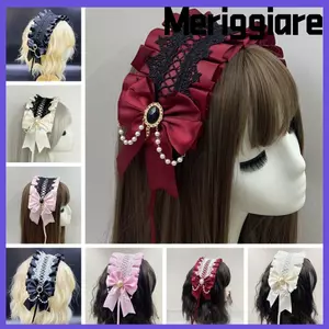 Băng đô ren MERIGGIARE lolita, Mũ nón ruy băng nơ nhiều màu, Đạo cụ chụp ảnh dễ thương với kẹp Băng đô tóc ngọt ngào dành cho nữ