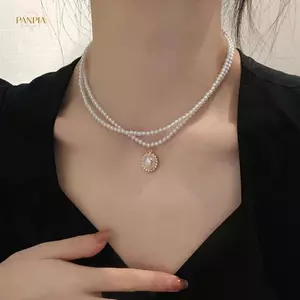 PNPIA- Thanh Lịch Sang Trọng Hai Lớp Ngọc Trai Cổ Mặt Dây Chuyền Nelace Trang Sức Nữ Choker Xương Đòn Trang Sức Ngắn
