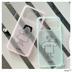 Ốp Cho iPhone 17PM 16 Pro Max 15 Cặp Đôi Đơn Giản Có Cô Gái OK Boy Họa Tiết Trong Suốt Chống Sốc Mềm TPU Vỏ Điện Thoại Chống Trầy Xước Chống Bụi Bẩn Vỏ Điện Thoại Di Động