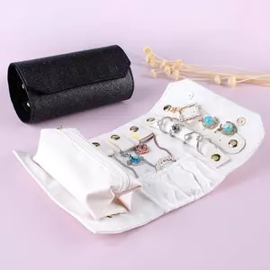 Flgo Hộp Trang Sức Dài Đa Năng Di Động Trang Sức Cuộn Túi Ly Hợp Có Thể Gập Lại PU Trang Sức Túi Bảo Quản Bông Tai Sắp Xếp