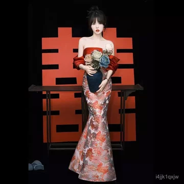 Áo cưới kiểu Trung Quốc mới dành cho nữ, váy chụp ảnh cưới buổi sáng, váy cưới thanh lịch, váy đính hôn thiết kế trễ vai