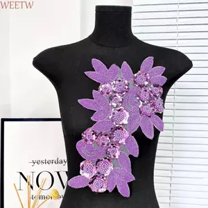 WEETW Quần Áo Táo, Hoa Ba Chiều Thêu Hoa Kim Sa Lấp Lánh, Đính Có Thể Tháo Rời Tinh Tế Thanh Lịch Quần Áo Miếng Dán Váy Cưới