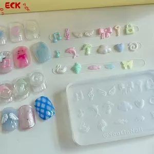ECK Y2k Cá Heo Âm Nhạc Lưu Ý Khuôn Silicon Hoạt Hình Chó Con Nơ Móng Tay Mẫu Dụng Cụ Thiết Kế Làm Móng Tay DIY Móng Tay Nghệ Thuật Trang Trí HOT