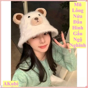 Mũ Nón Lông Đầu Gấu Lông Mềm Mịn Kiểu Dáng Hàn Quốc Dễ Thương