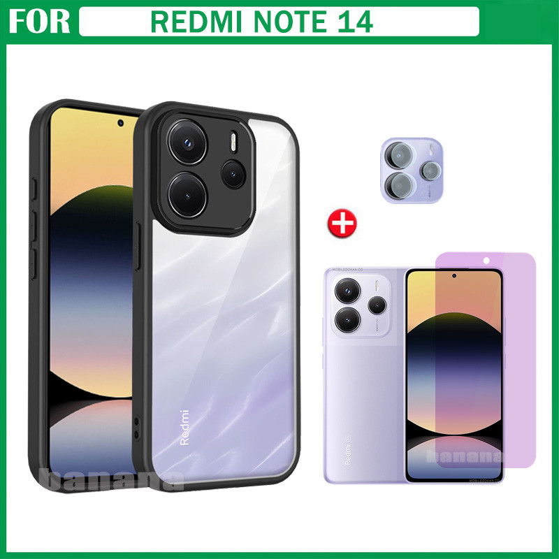Ốp điện thoại 3 trong 1 Redmi Note 14 Bảo vệ chống rơi mờ với kính cường lực bảo vệ màn hình và màng ống kính cho Redmi Note 14 5G Note 14S Note 13 Pro 4G