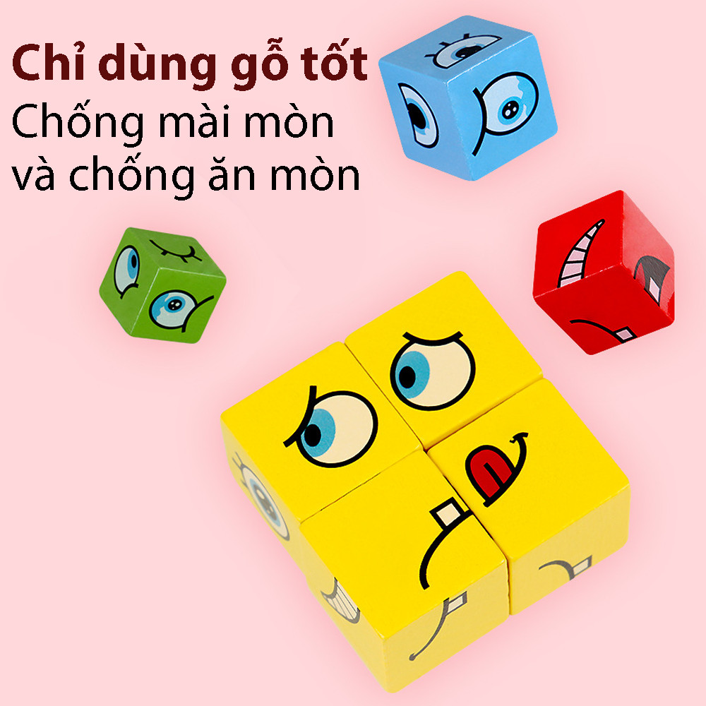 Đồ Chơi Rubik thay đổi khuôn mặt, Rubik thay đổi cảm xúc bằng gỗ phát triển tư duy cho bé